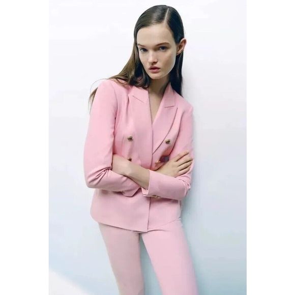 ZARA WOMAN SZ SMALL DOUBLE-BREASTED METAL BUTTON BLAZER JACKET 8300/663/620 - Picture 7 of 13